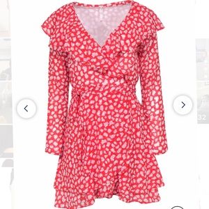 Free People Red pointelle chiffon wrap dress